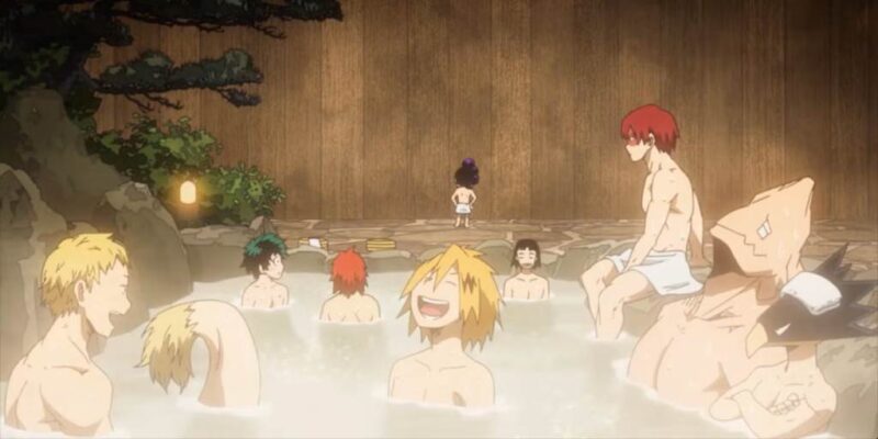 Anime on Onsen - A serene moment of relaxation in a Japanese hot spring
