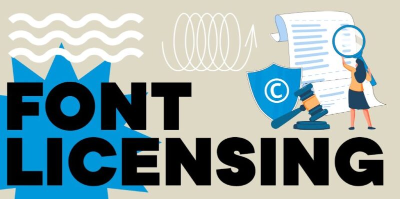 Designer reviewing font licensing agreement on computer screen