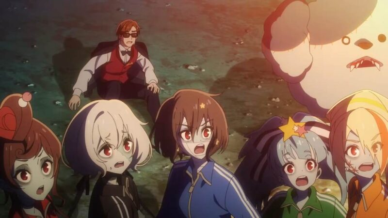 Tae Yamada holding bazooka in Zombie Land Saga Yumeginga Paradise alien invasion scene